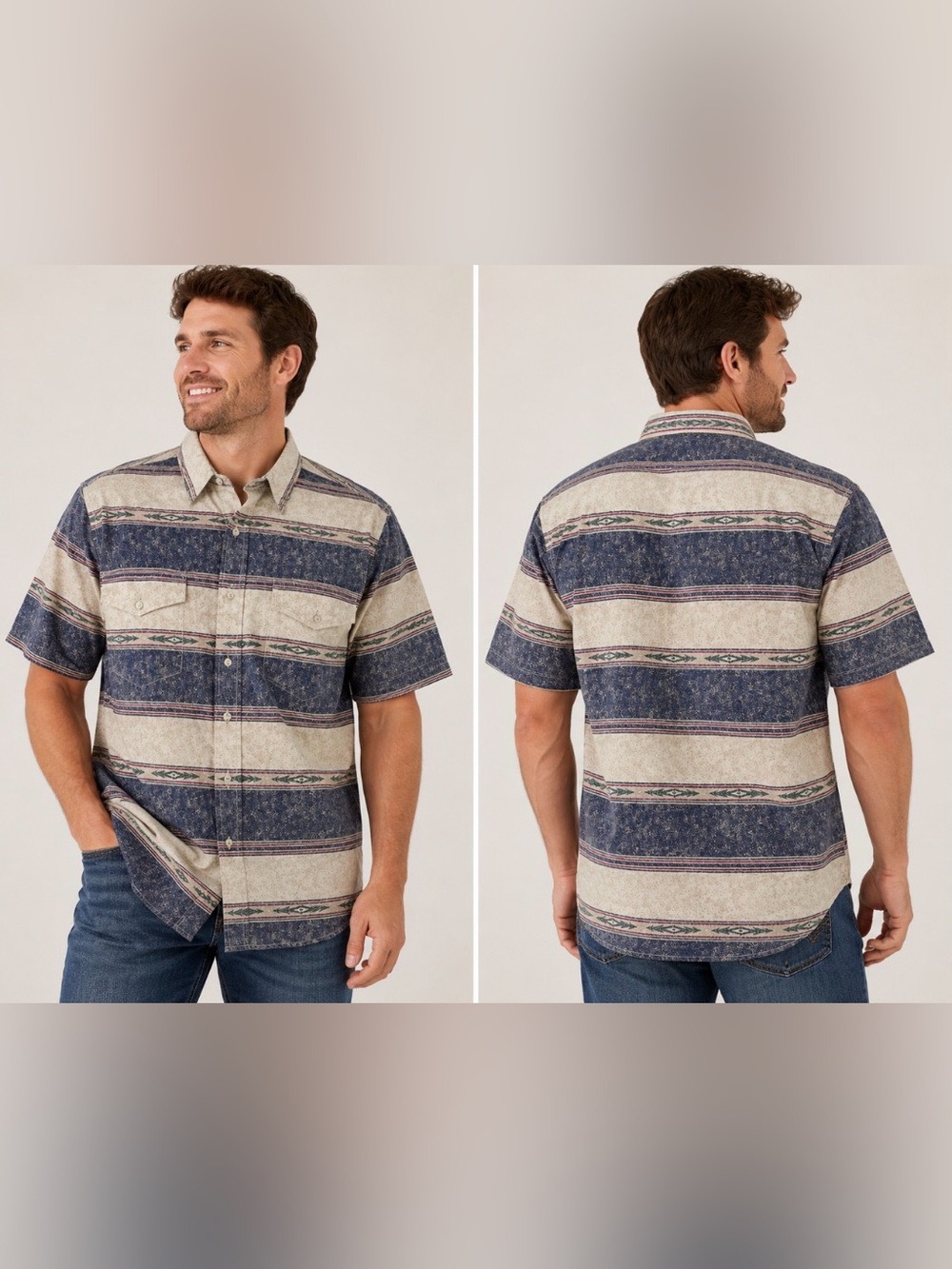 Vintage Cowboys Turtle Assoc by Roper Western Aztec Stripe Button Up Shirt XXL